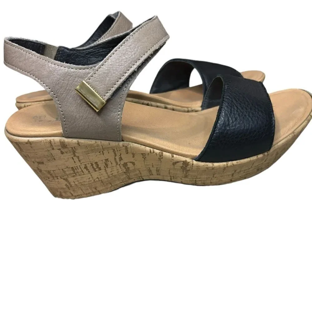 NAOT Summer wedge Soft Black Leather/Soft Stone Leather Size 41/10